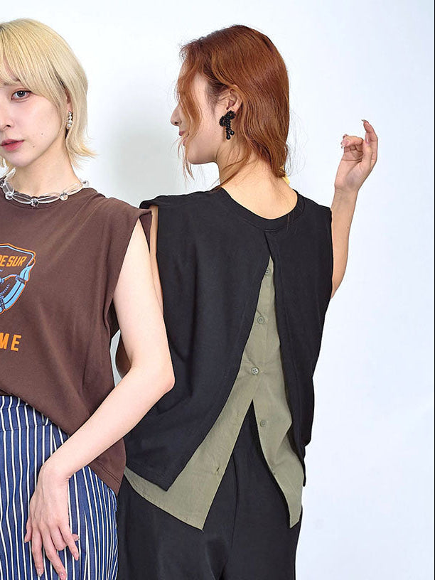 'Le Sublime' Printed Back Slit With Shirt Layered Top (2 Colours)