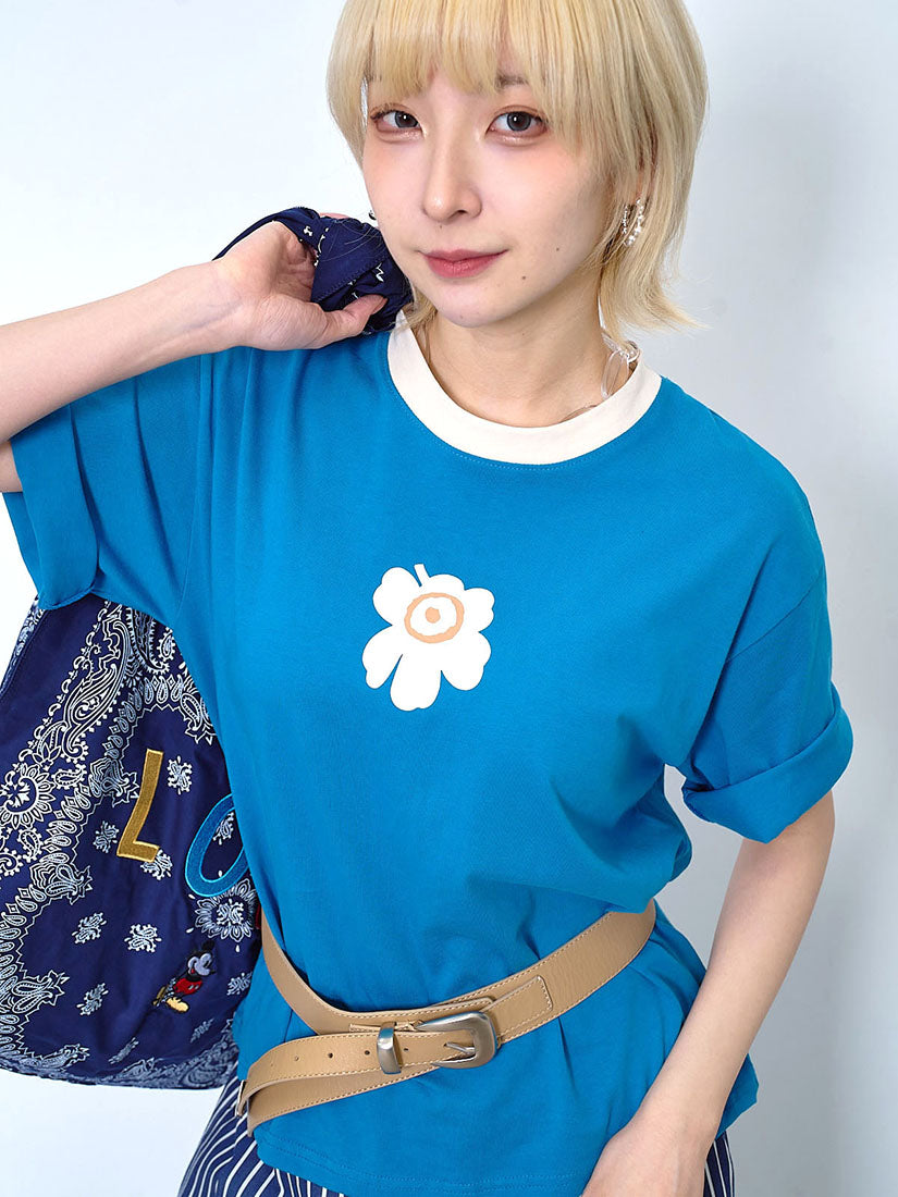 Contrast Neck Unikko Flower Printed Tee (3 Colours)