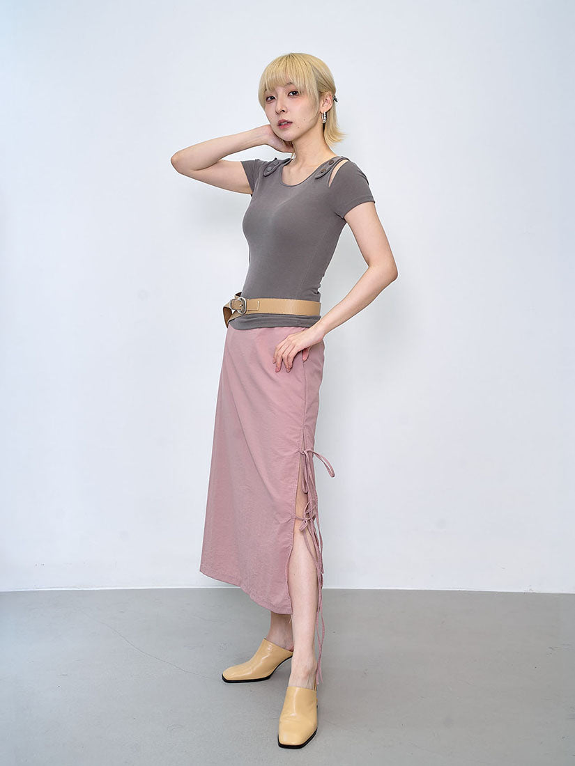 Cut Out Shoulder Matt Button Rib Top (2 Colours)