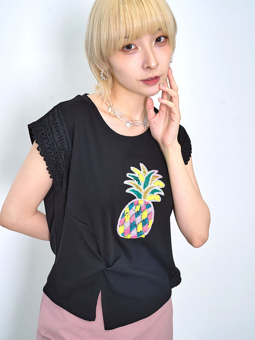 Pineapple Embellished Lace Trim Vest Top (2 Colours)