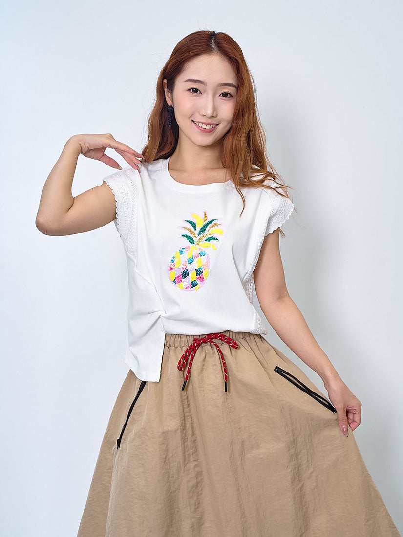Pineapple Embellished Lace Trim Vest Top (2 Colours)