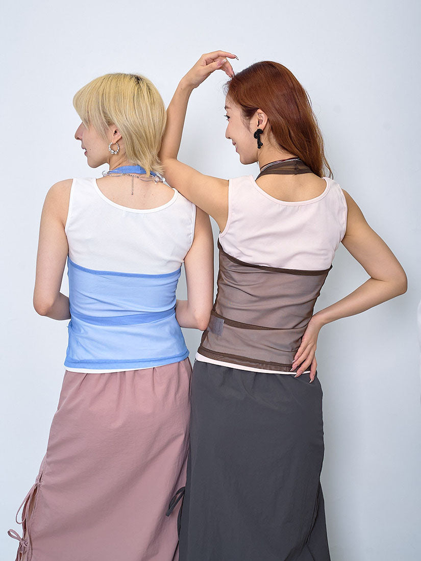 Vest Tee With Halter Neck Mesh Tank Top Set (2 Colours)