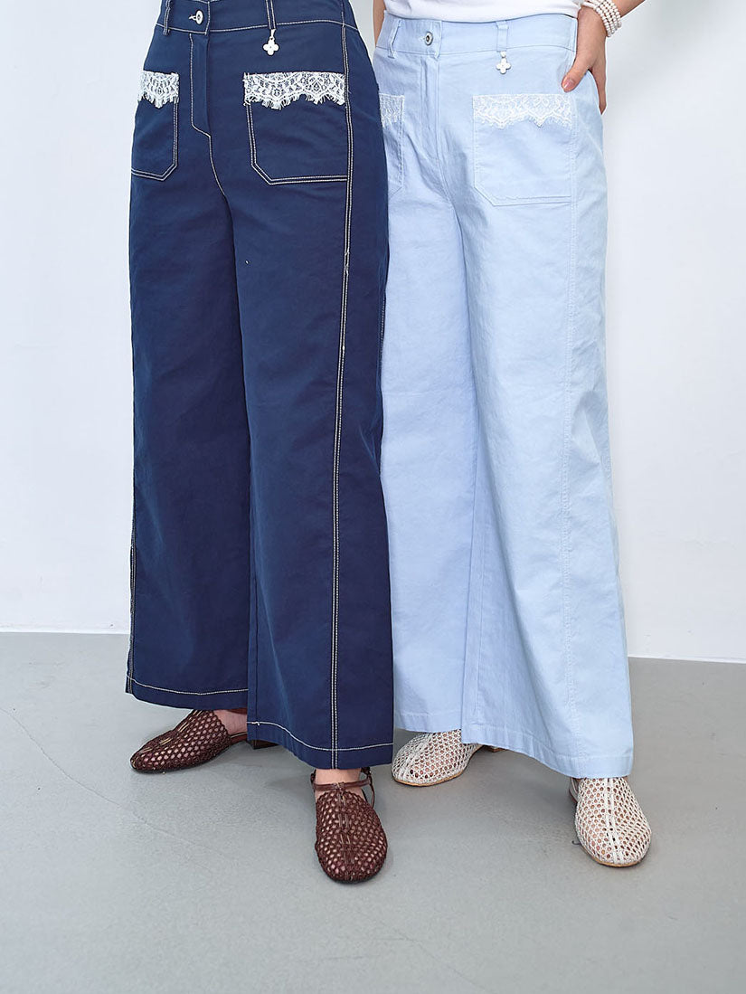 Lace Trim Front Pocket Pants (2 Colours)