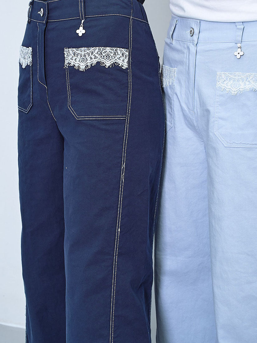 Lace Trim Front Pocket Pants (2 Colours)