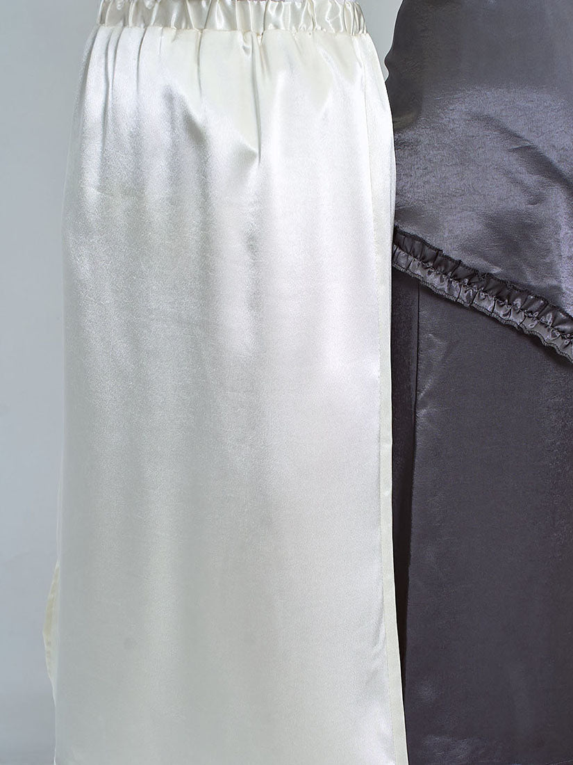 Side Slit Satin Skirt With Ruffle Edge Waist Scarf (2 Colours)