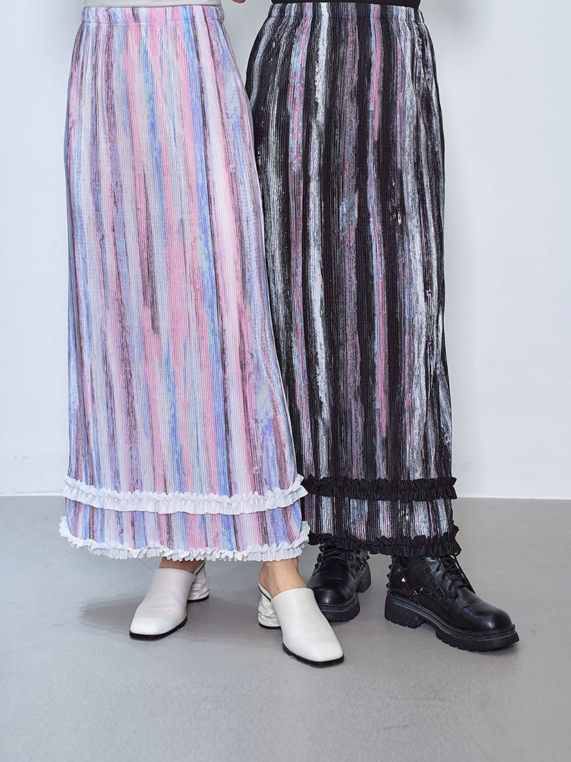 Ruffle Hem Pleated Multicolored Skirt (2 Colours)