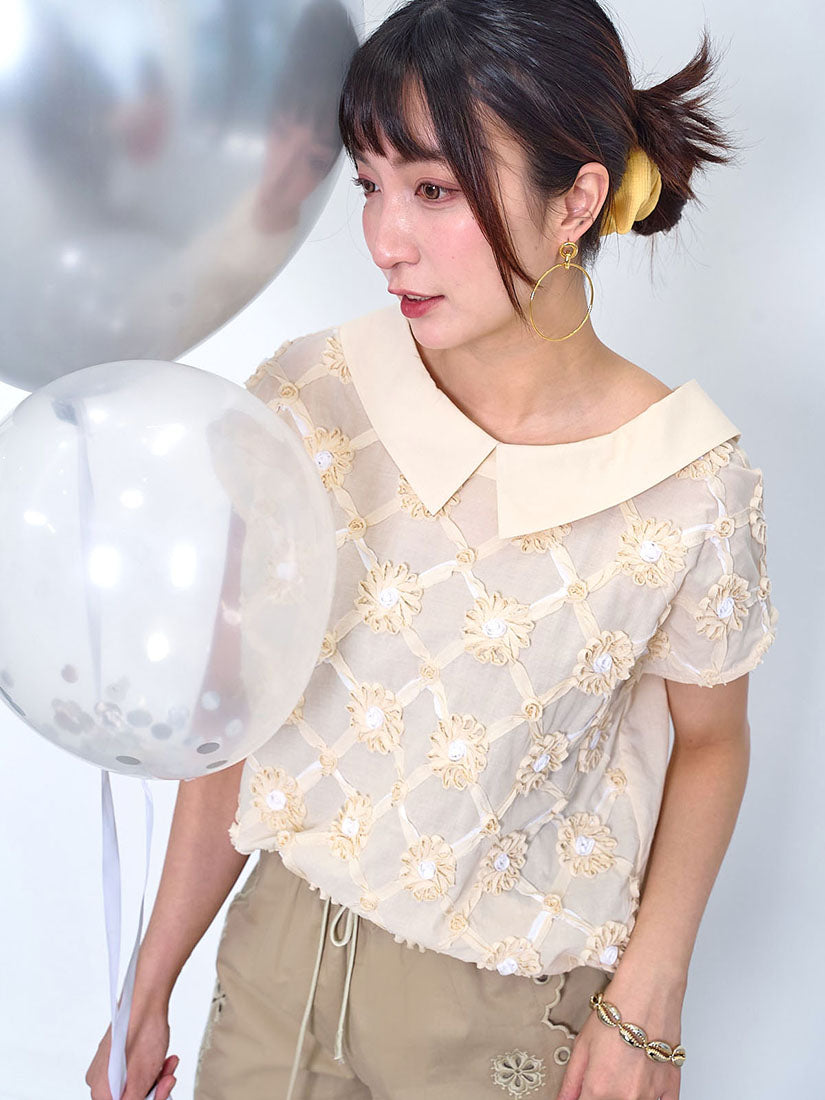 3D Floral Trellis Applique Top (2 Colours)