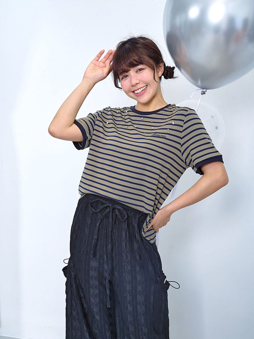 Gemstone Embellishment Striped Tee (2 Colours)
