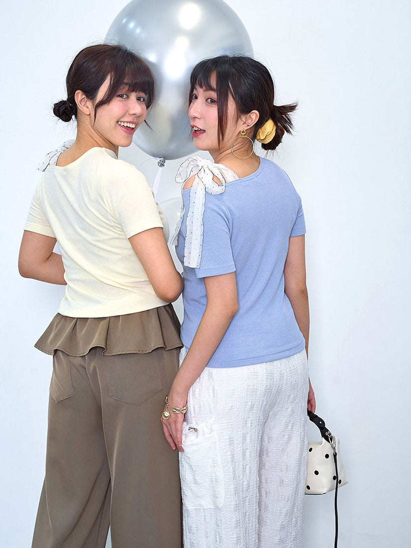 Ribbon Strap Single Shoulder Rib Top (2 Colours)