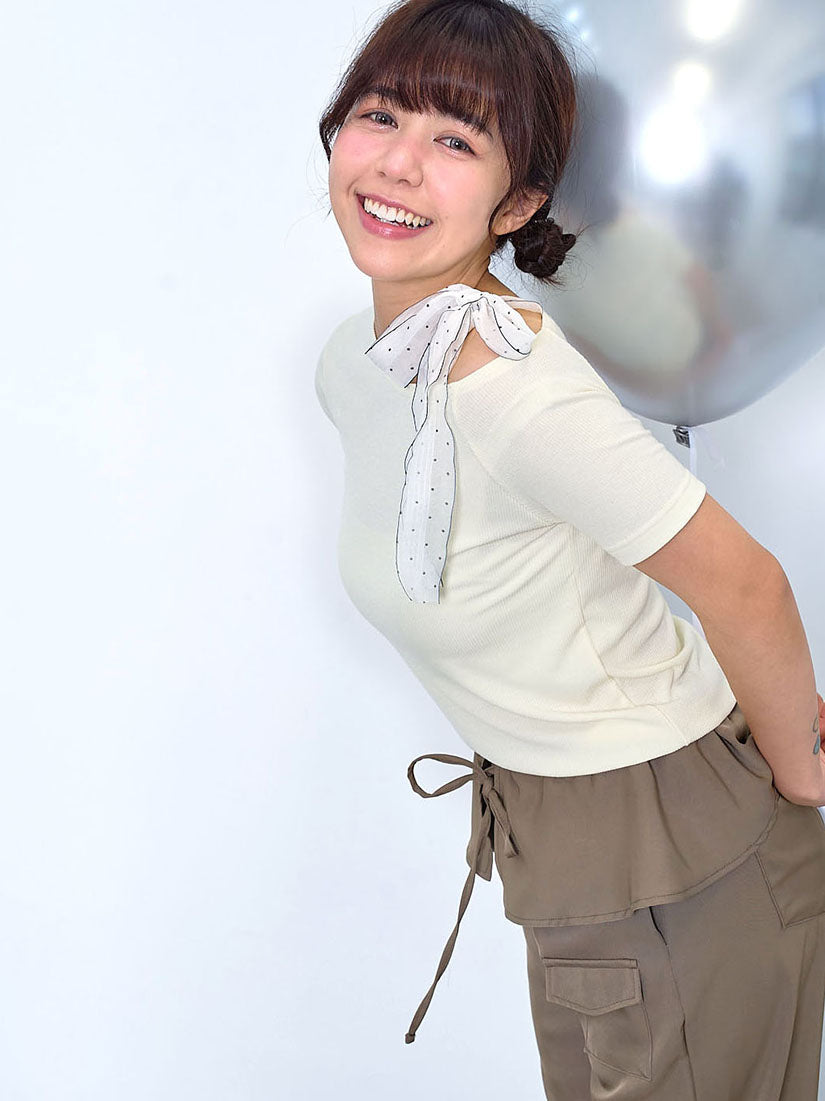 Ribbon Strap Single Shoulder Rib Top (2 Colours)