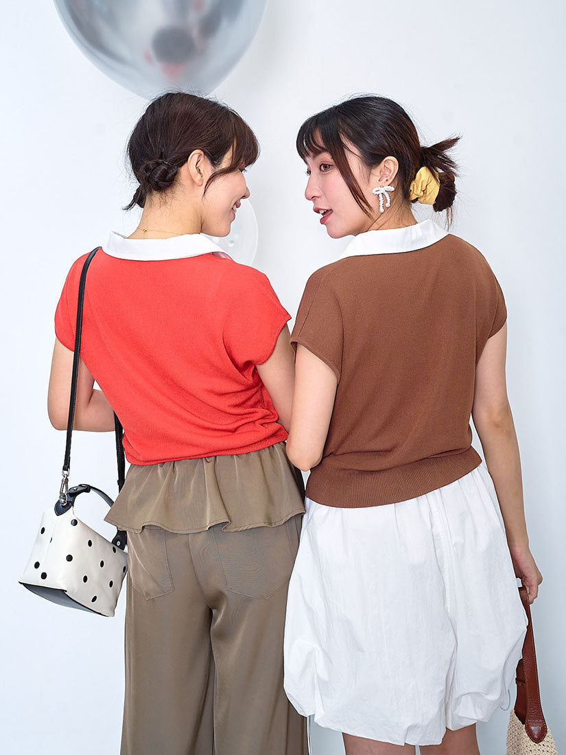 Contrast Collar Knit Top (2 Colours)
