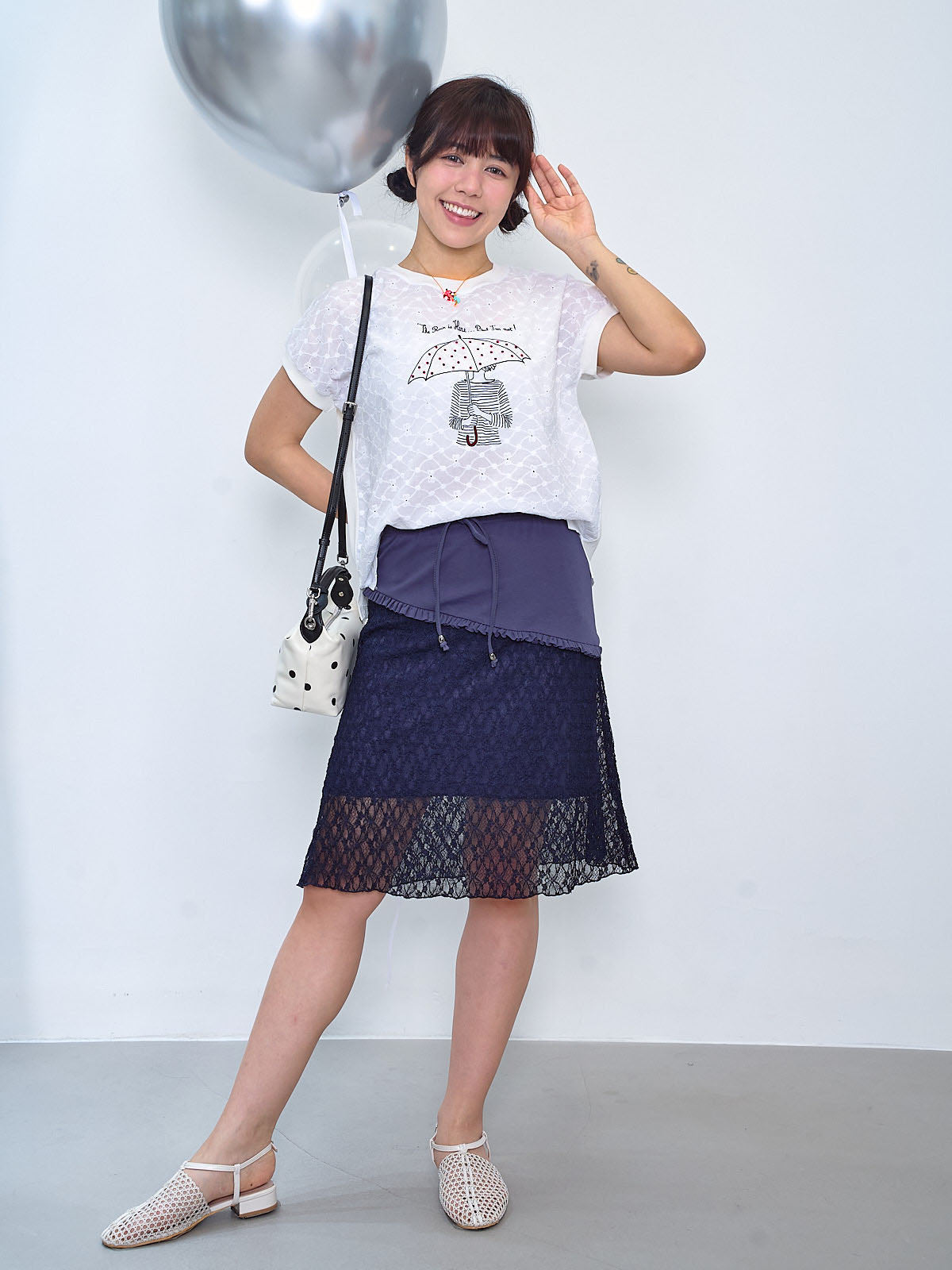 Drawstring Waist Lace Panel Skirt (2 Colours)