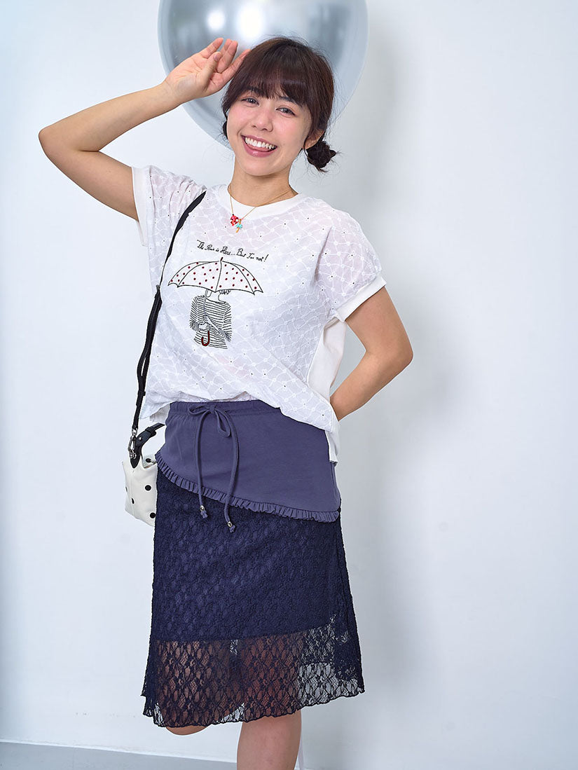 Flock Printed Embroidered Front Panel Top (2 Colours)