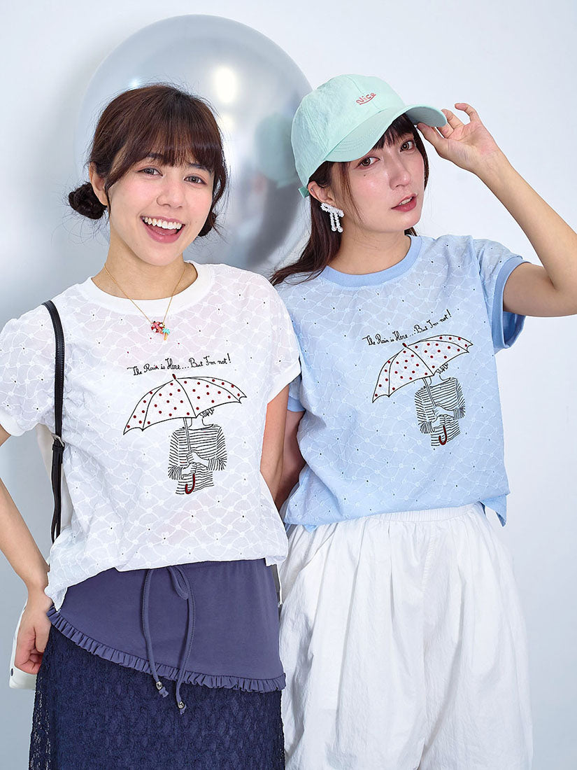 Flock Printed Embroidered Front Panel Top (2 Colours)