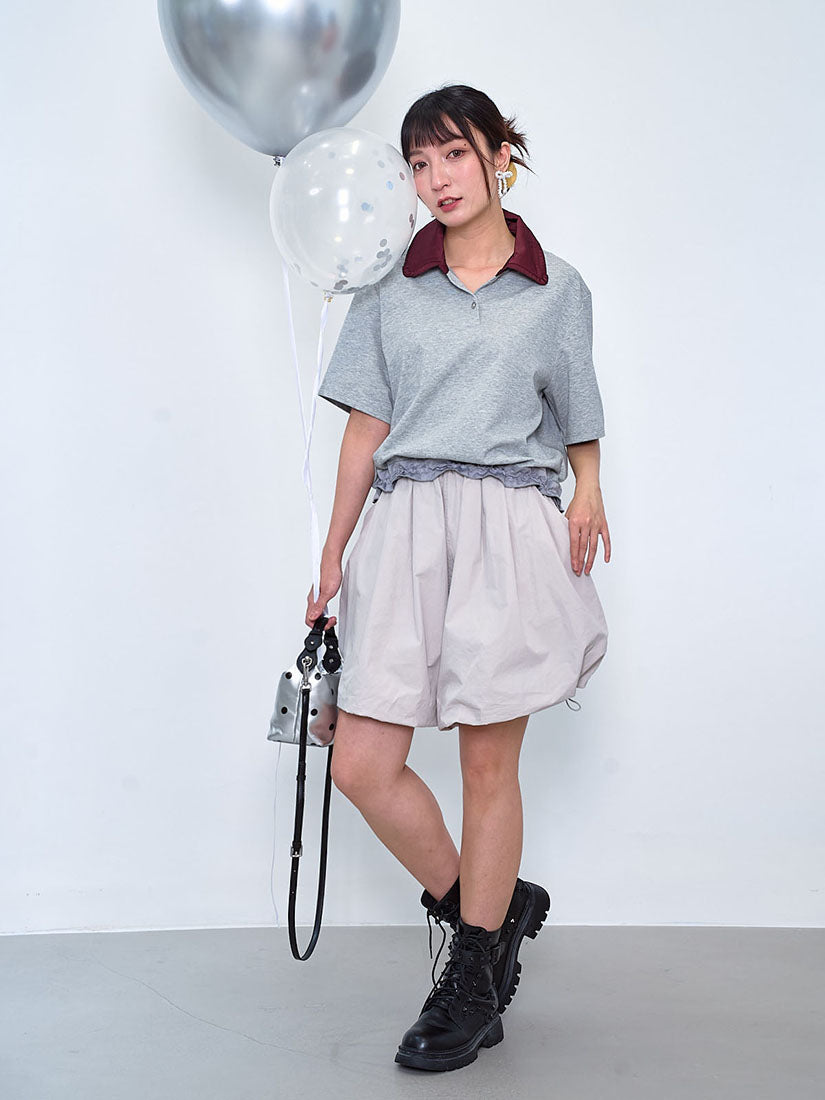 Contrast Polo Neck Drawstring Hem Top (2 Colours)
