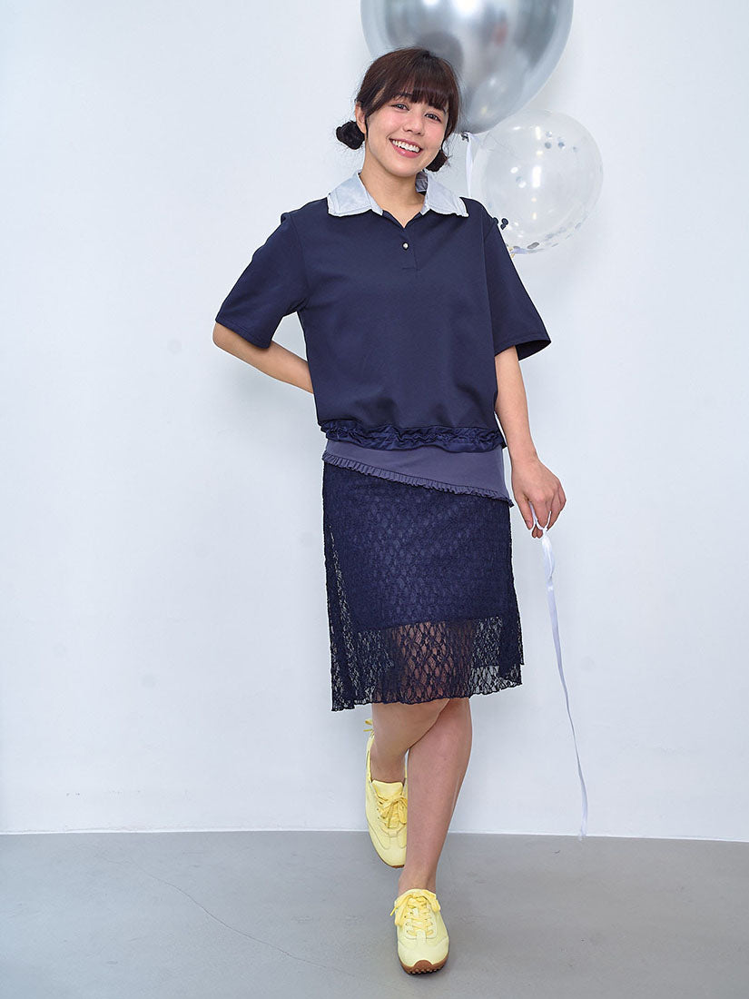 Contrast Polo Neck Drawstring Hem Top (2 Colours)