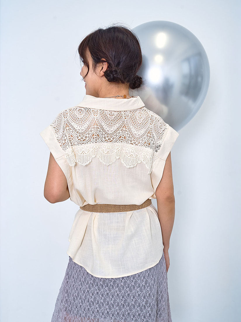 Lace Yoke Sleeveless Shirt