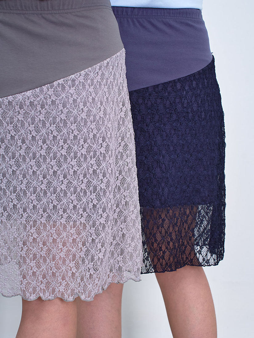 Drawstring Waist Lace Panel Skirt (2 Colours)