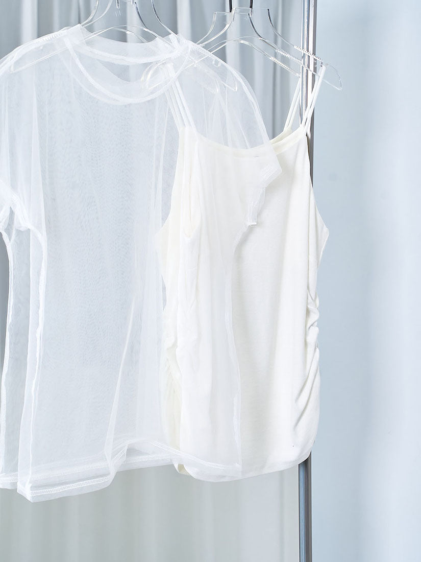 Mesh Cover Up Top With Ruched Side Cami Set