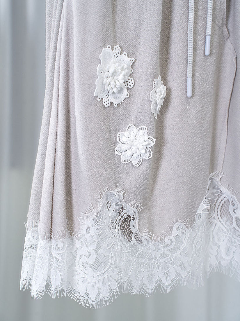 Lace Floral Appliqué Drawstring Midi Skirt