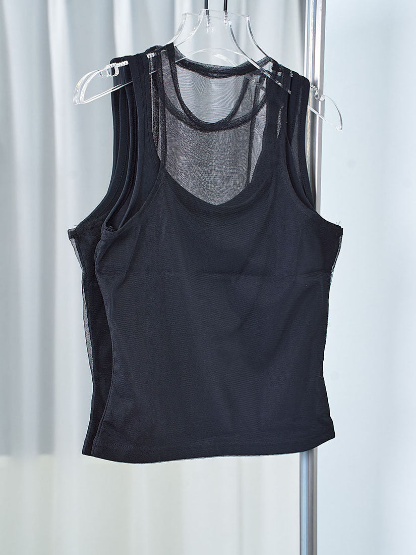 Mesh Layered Double Tank Top