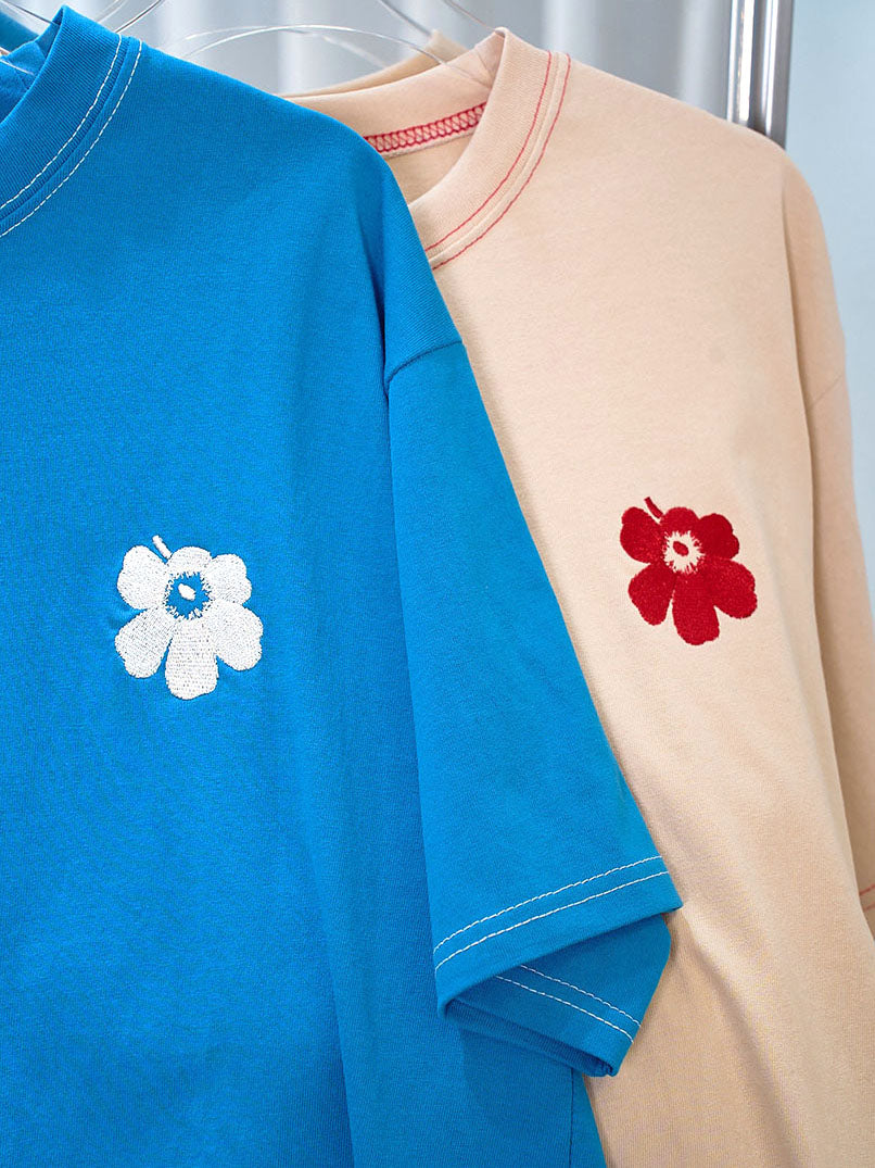 Unikko Flower Embroidered Contrast Stitch Tee (2 Colours)