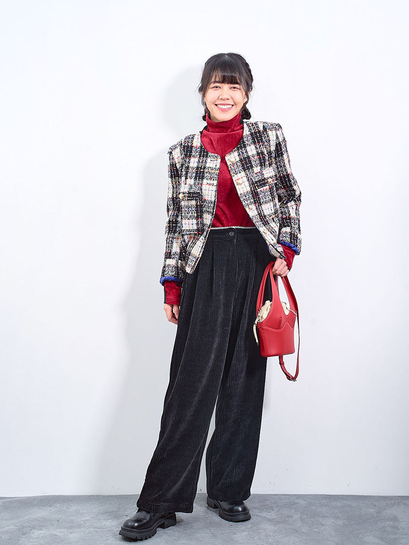 Lace Trim Waist Corduroy Pants