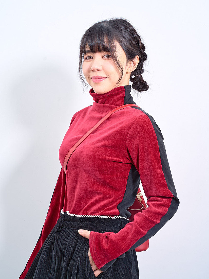 Lace Trim Waist Corduroy Pants