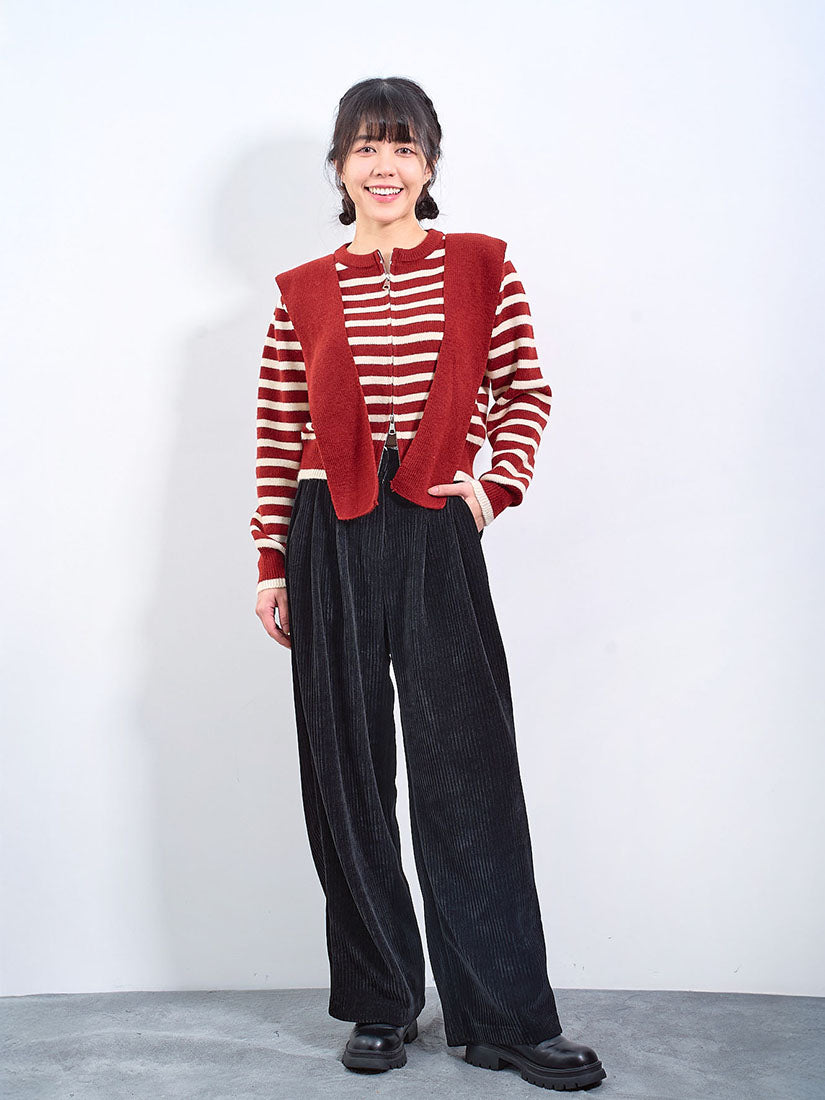 Lace Trim Waist Corduroy Pants