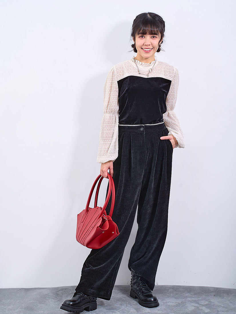 Lace Trim Waist Corduroy Pants