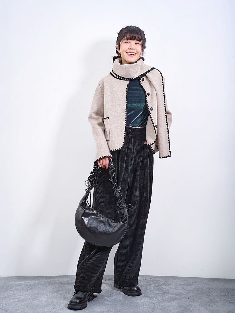 Lace Trim Waist Corduroy Pants