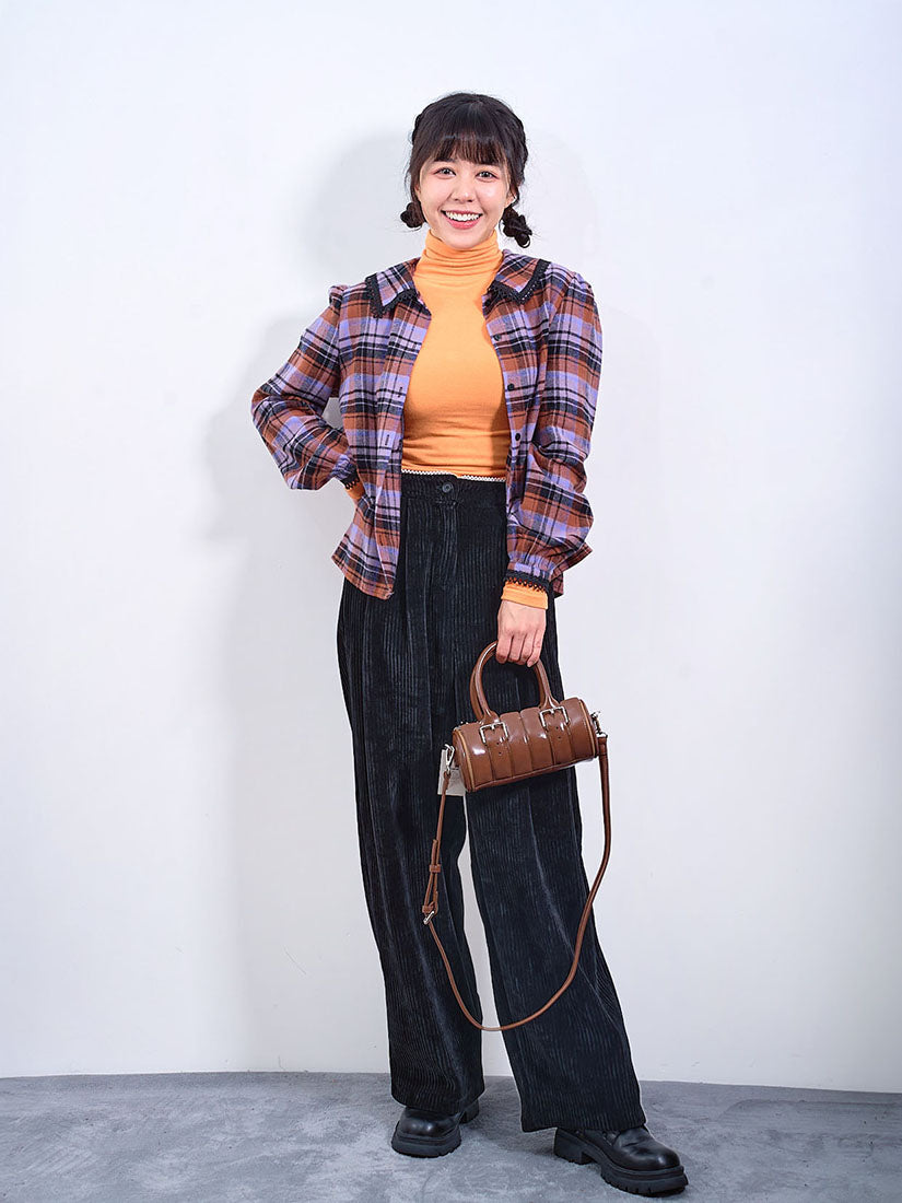 Lace Trim Waist Corduroy Pants