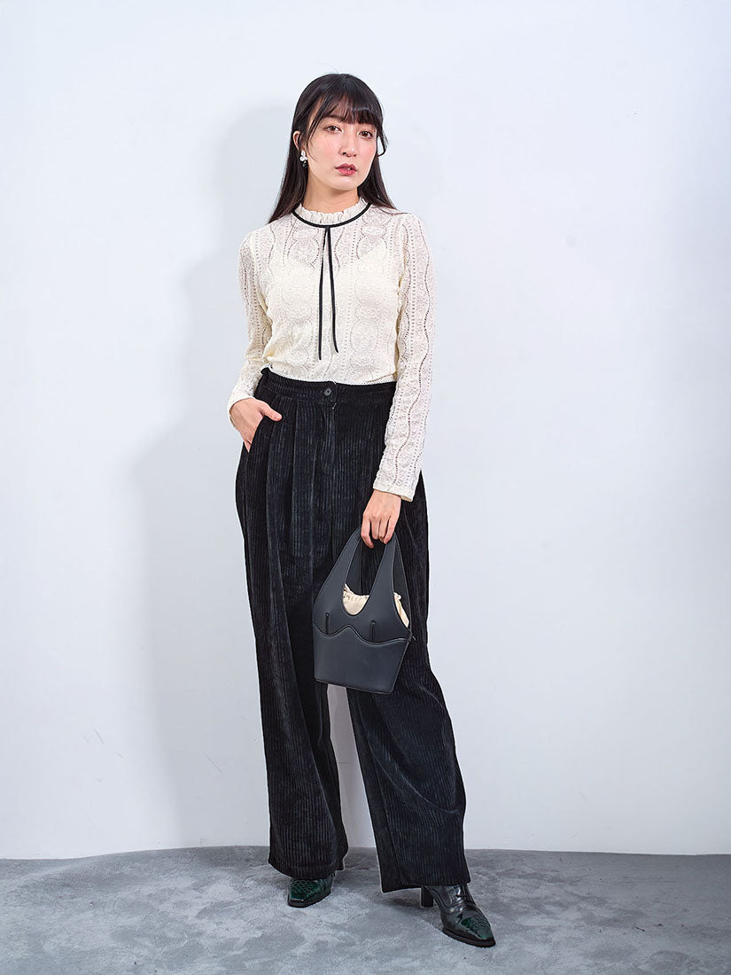 Lace Trim Waist Corduroy Pants