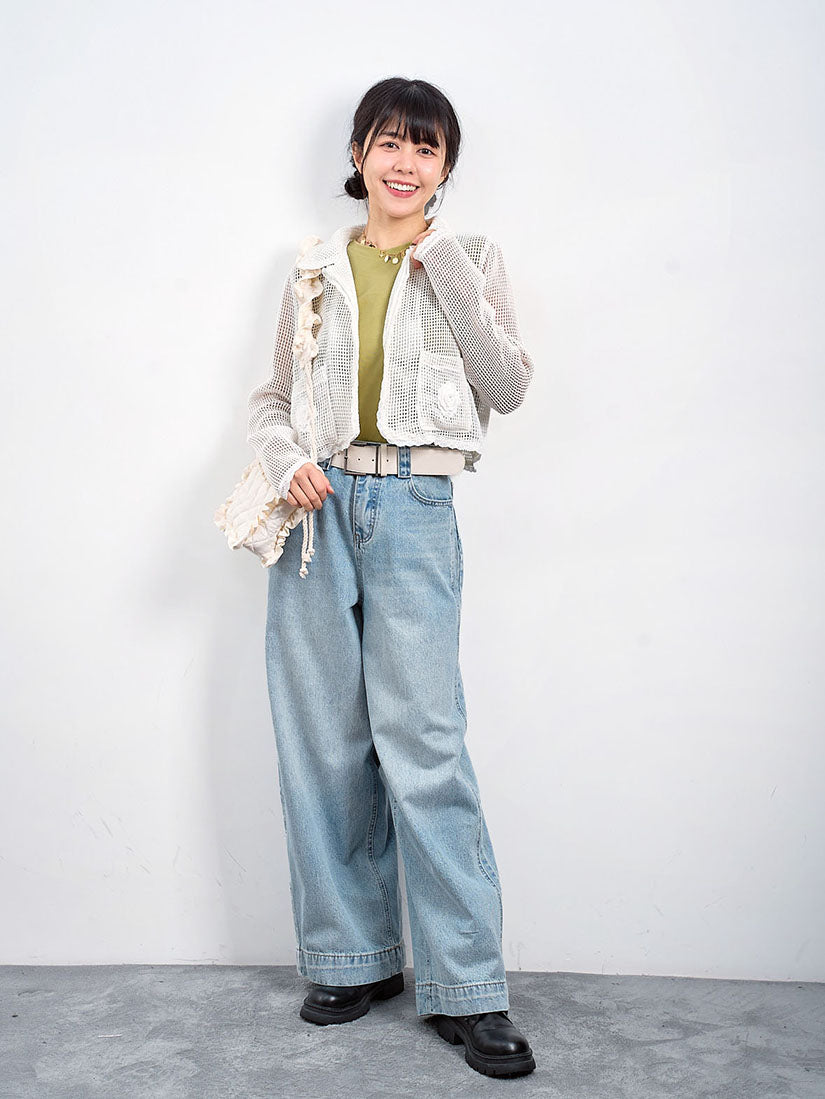 Flower Embroidered Net Knit Jacket