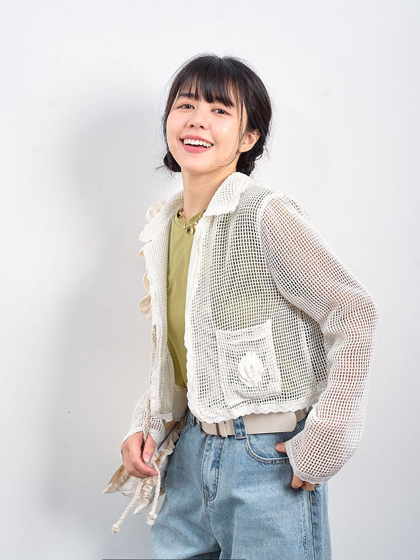 Flower Embroidered Net Knit Jacket