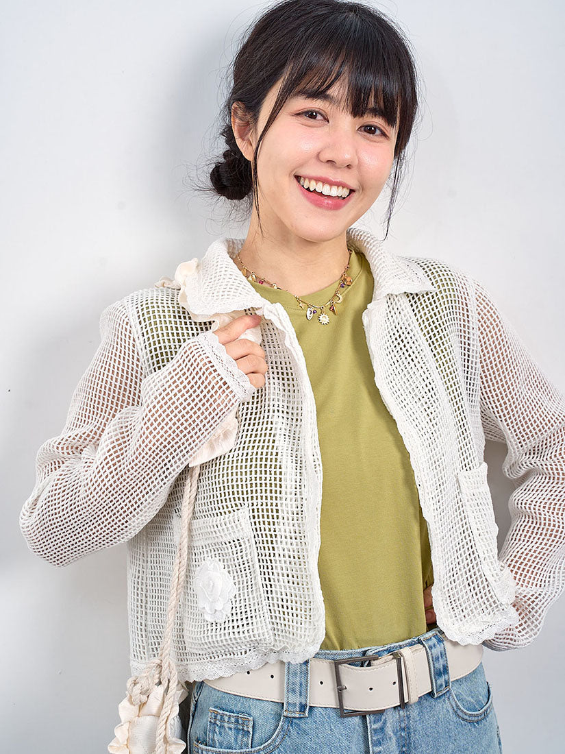 Flower Embroidered Net Knit Jacket