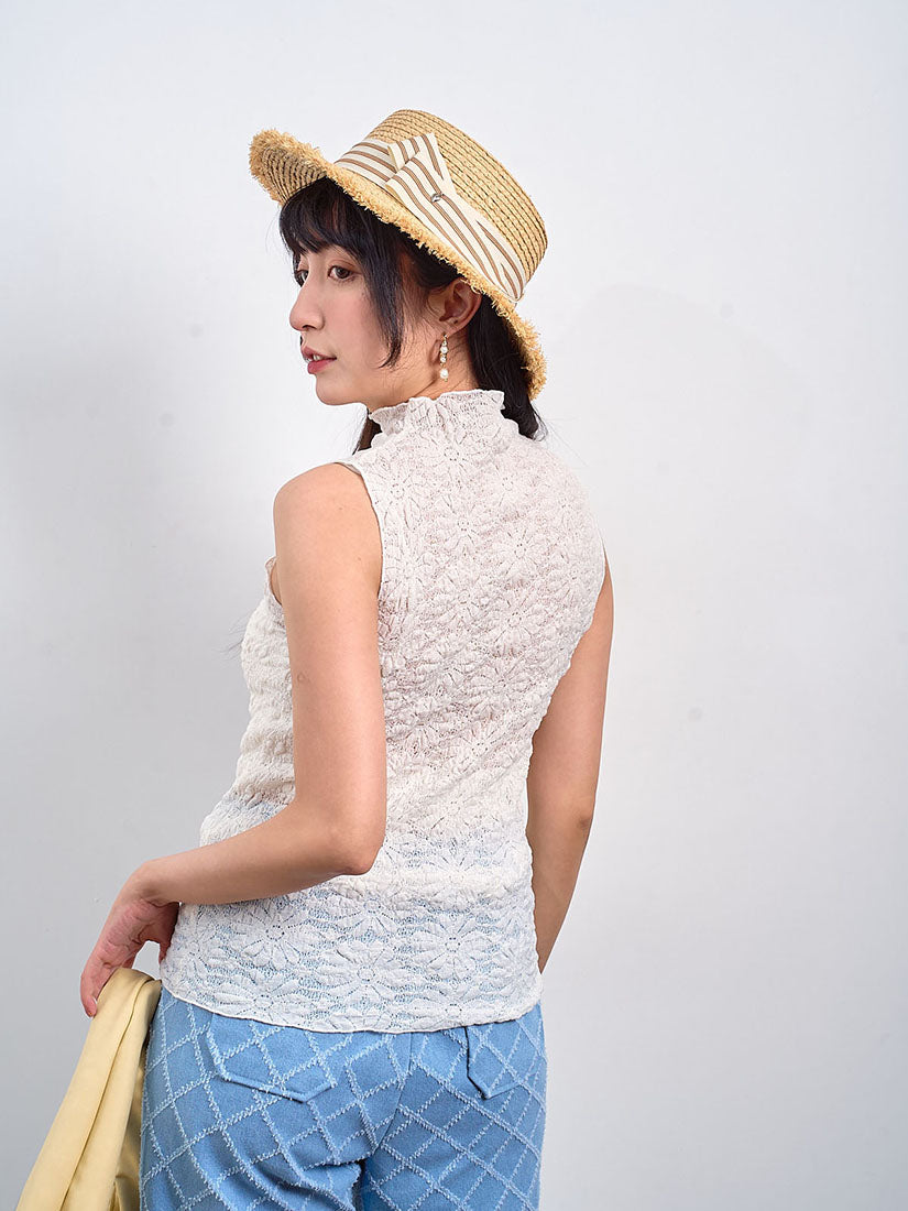 Textured Floral Lace Mock Neck Vest Top (3 Colours)