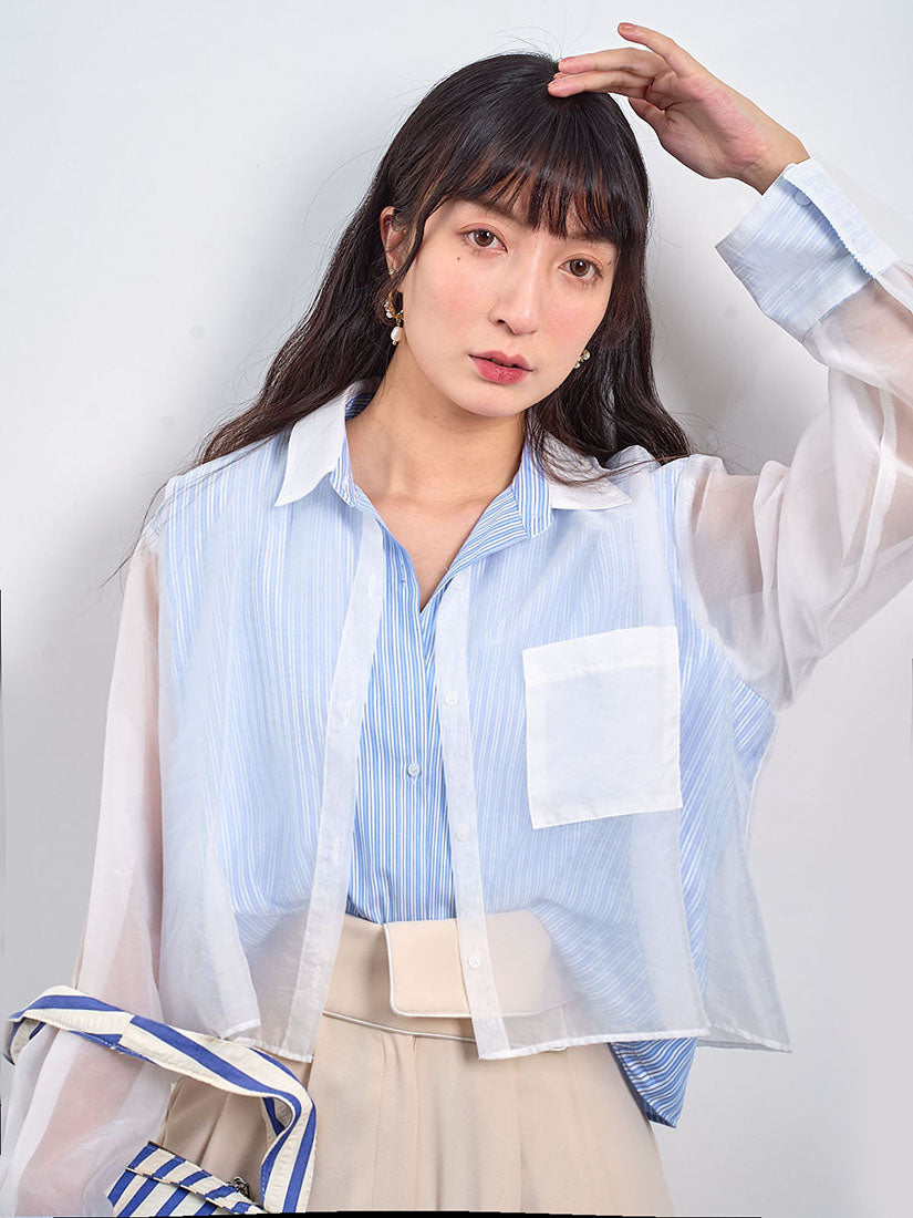 Organza Layered Striped Shirt (2 Colours)