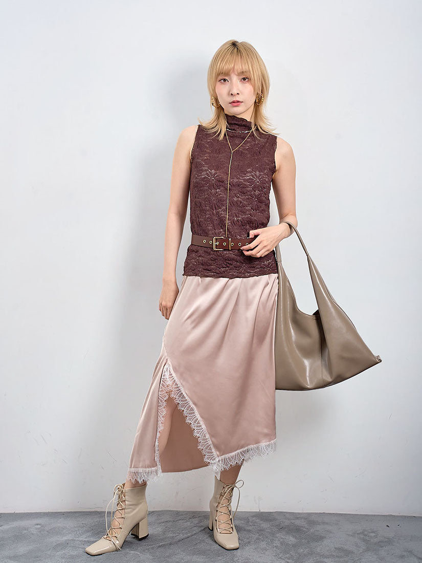 Textured Floral Lace Mock Neck Vest Top (3 Colours)