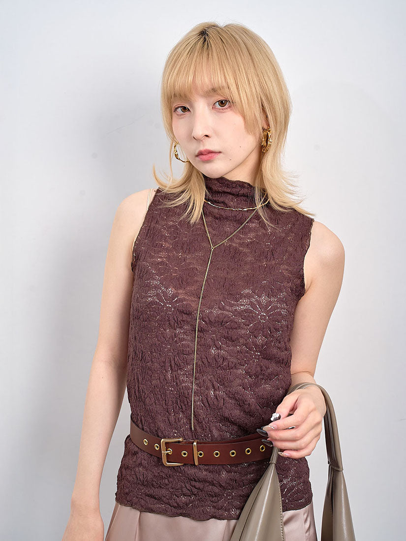 Textured Floral Lace Mock Neck Vest Top (3 Colours)