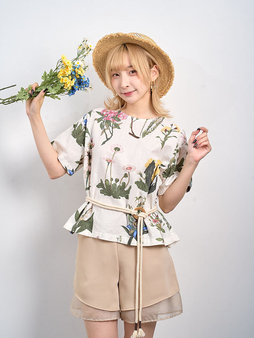 Floral Printed Linen Top