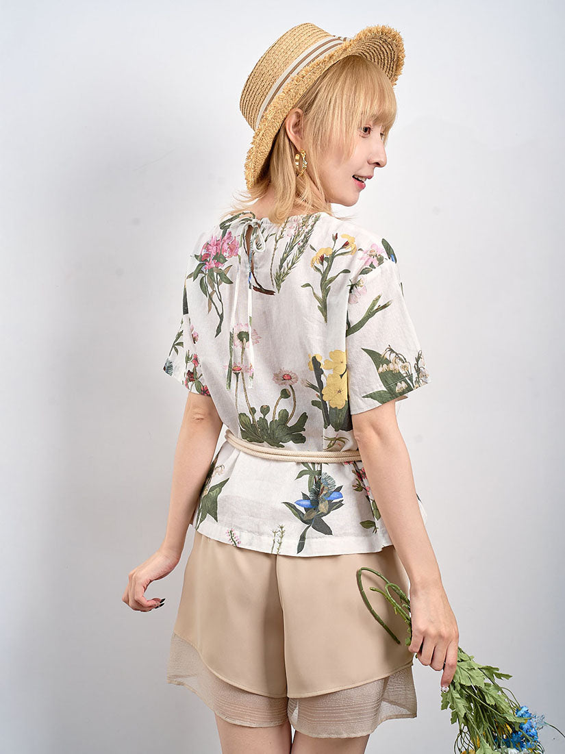 Floral Printed Linen Top