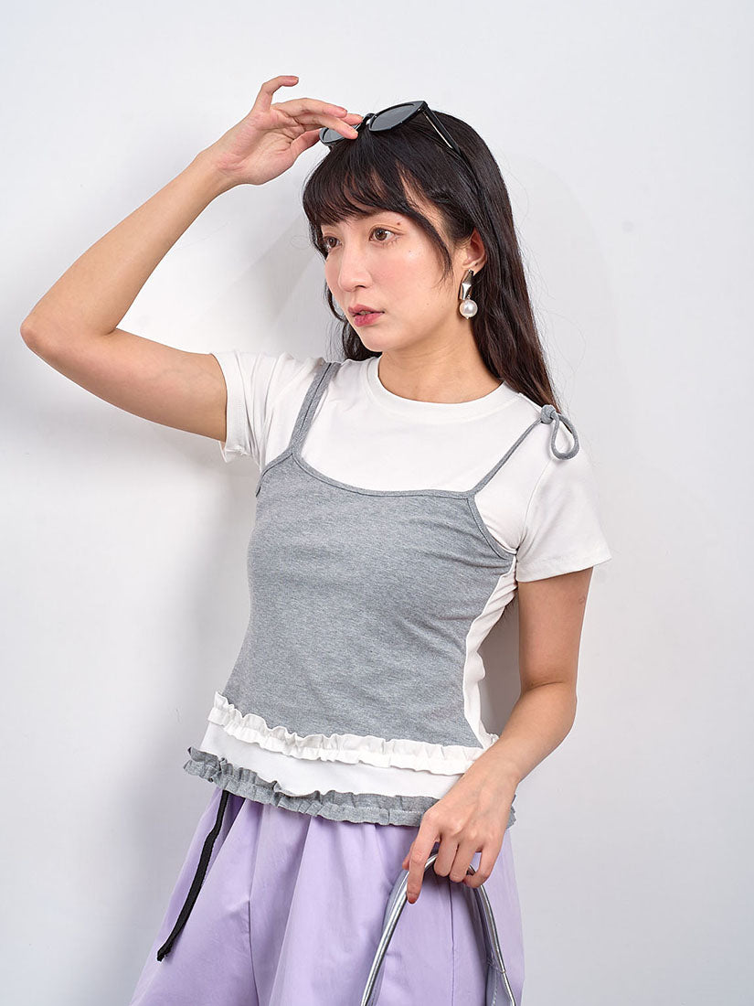 Ruffle Trim Camisole Layered Top (2 Colours)