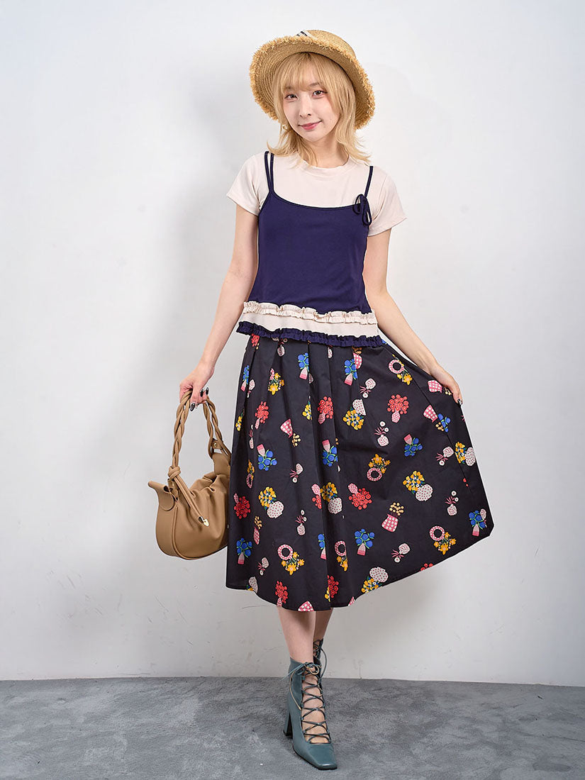 Flowers Vase Printed Skirt