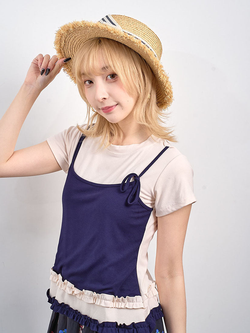 Ruffle Trim Camisole Layered Top (2 Colours)