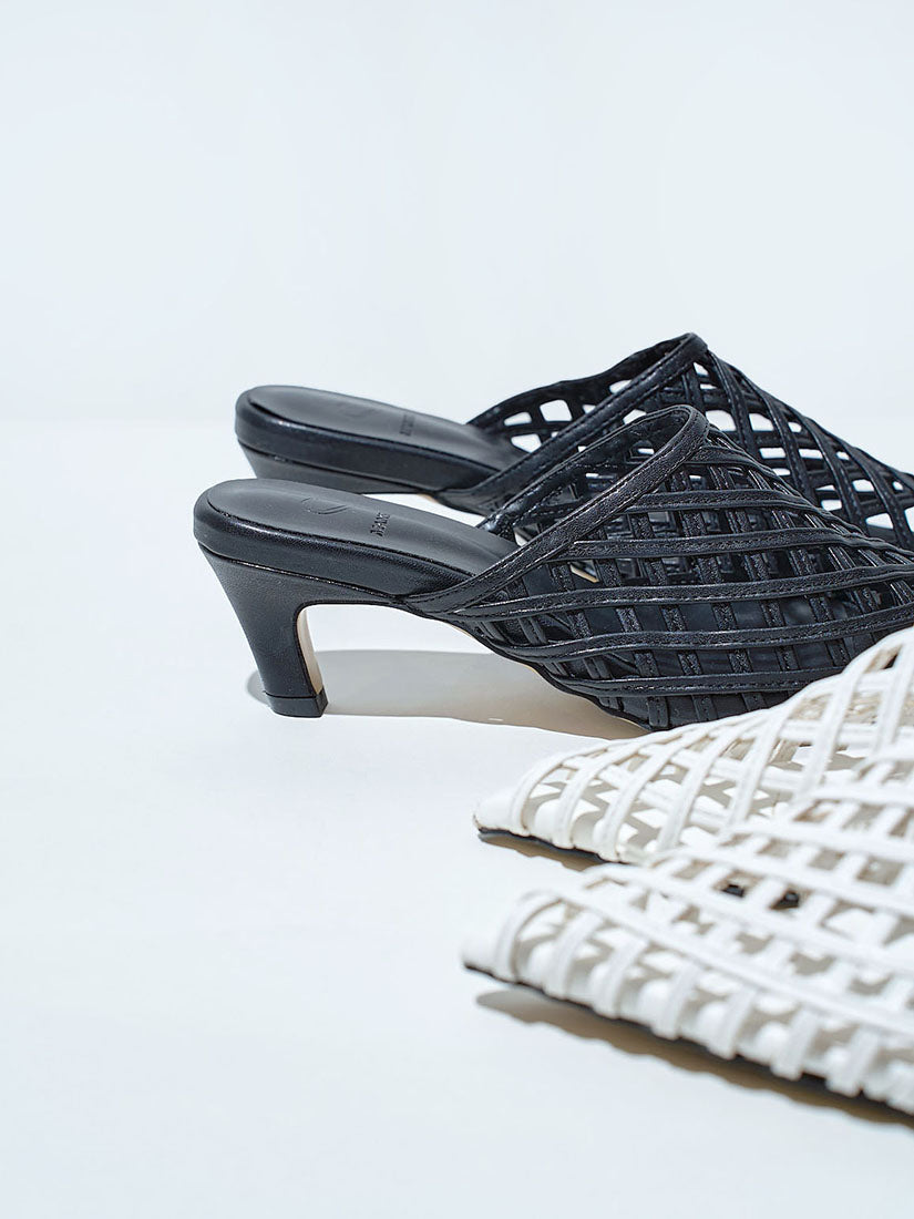 Leather Net Heeled Mules (2 Colours)