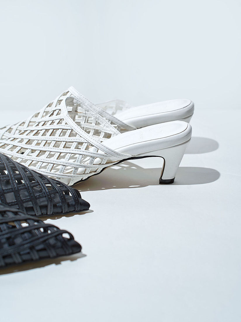 Leather Net Heeled Mules (Display Sale)