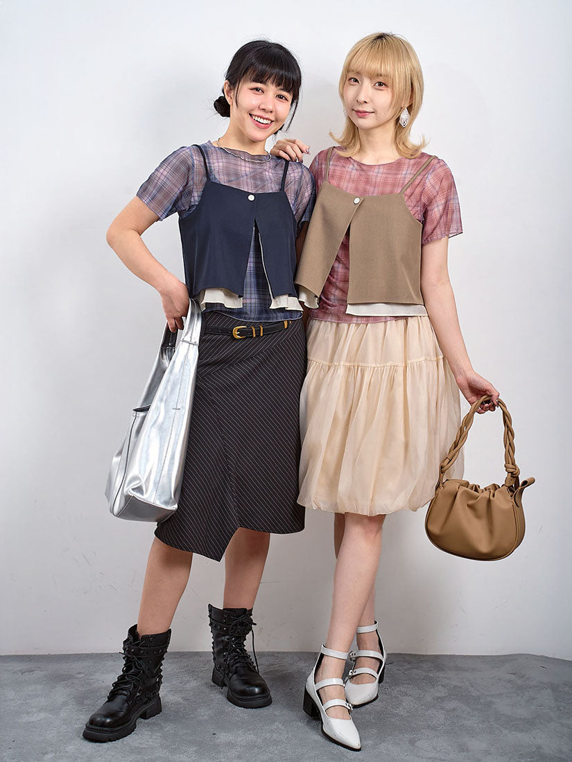 Sheer Plaid Printed Mesh Top (2 Colours)