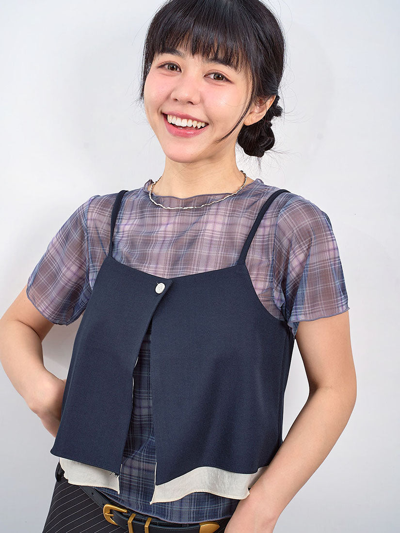 Sheer Plaid Printed Mesh Top (2 Colours)