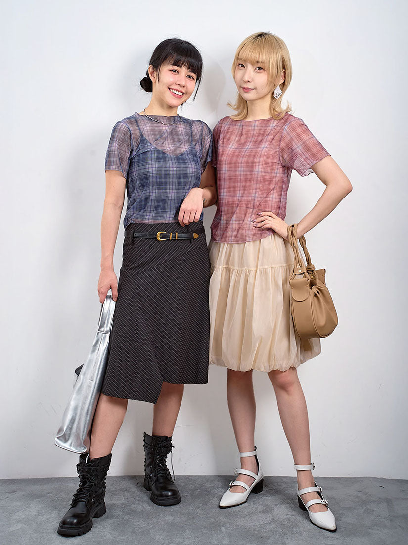 Sheer Plaid Printed Mesh Top (2 Colours)